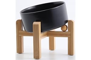 Petygooing Black Raised/Elevated 15°Slanted Ceramic Dog Bowl for Small Breeds,Tilted Anti Slip Pet Feeding Bowl,Food Water Dish with Stand for Cats and Small Dogs Puppy 13.5 OZ (5.1In / 1.7 Cups)