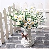 AmyHomie Artificial Flowers, Silk Daisy, Artificial Gerber Daisy for Home Decoration, Artificial Daisy for Wedding Decoration (white with leaves)