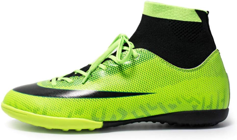 QIMITE Men Running Shoes,Indoor Turf Soccer Shoes Mens High Ankle Football Boots Soccer Cleats Shoes Boys Kids Training Futsal green Sneakers