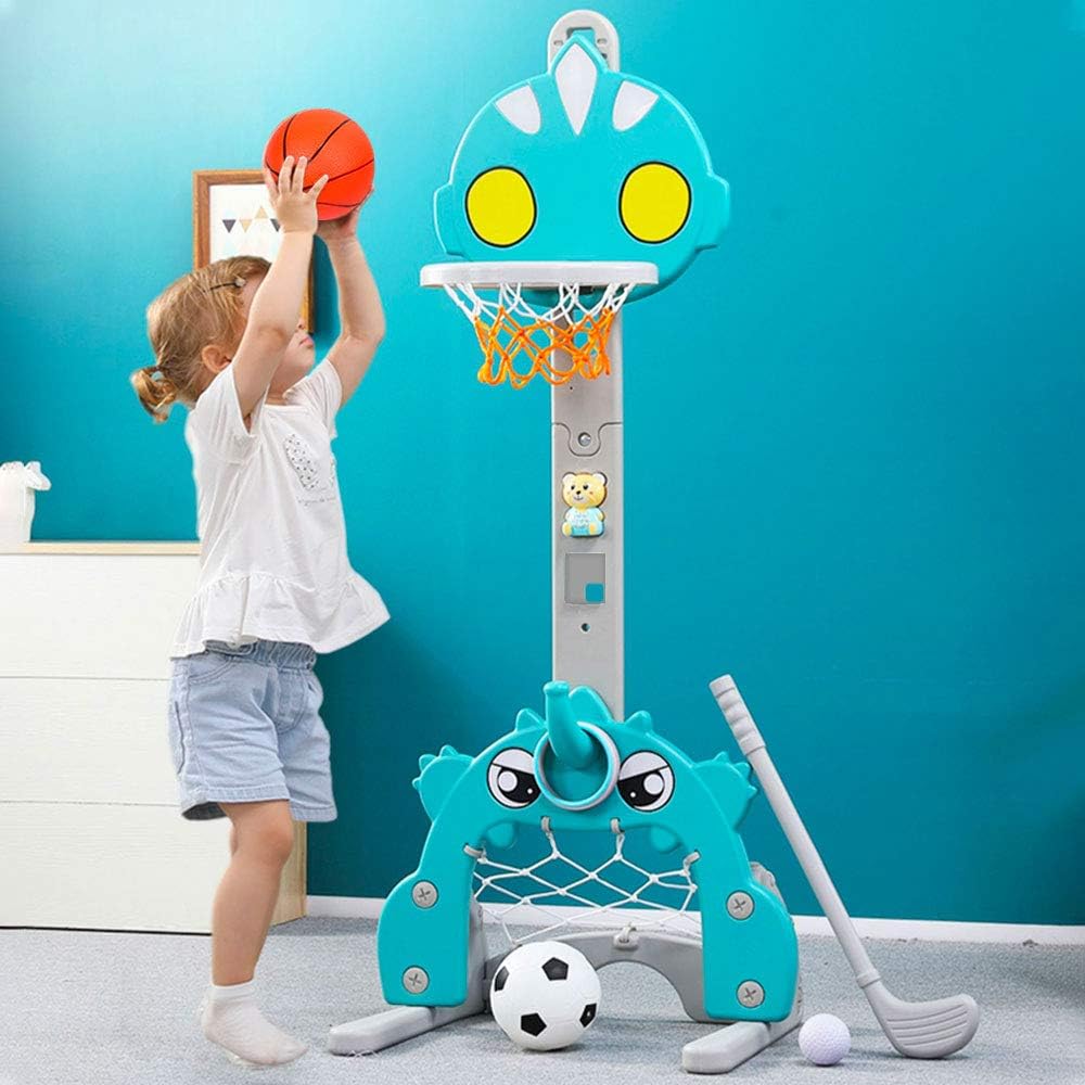 Basketball Hoop Set for Kids, 5 in 1 Sports Activity Center for Indoor & Outdoor Adjustable Basketball Hoop Football/Soccer Goal Golf Game Ring Toss Game Toy for Baby Infants Toddler Aqua: Sports & Outdoors