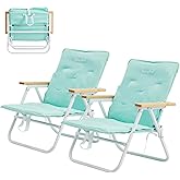SUNNYFEEL Foldable Beach Chair, Beach Chair Backup with Wood Armrest & Cushion, Lightweight Camping Chair Heavy Duty for Beach, Camping, Lawn, Outdoor, Mint Green, 2 p