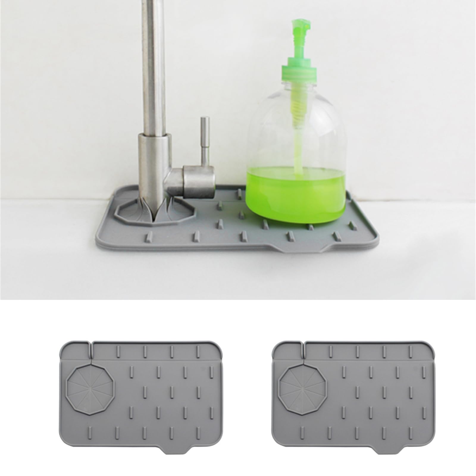 Photo 1 of 2-Pack Bytelive Silicone Sink Mat, Mini Sink Splash Guard and Soap Sponge Holder for Kitchen Countertop Protect with Self Draining Design (8.3" x 5.7", 2-Pack Gray)