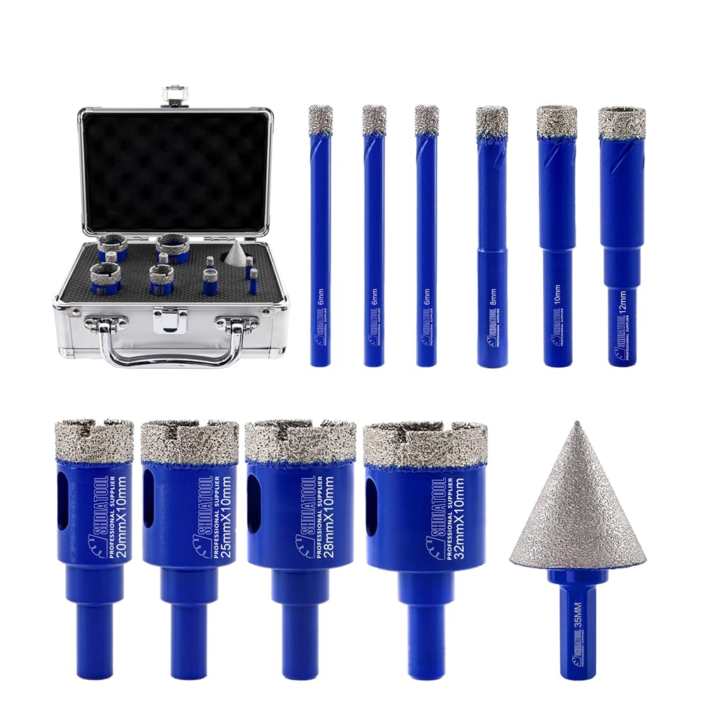 SHDIATOOL Diamond Core Drill Bits Set Dry Drilling Bits with Round Shank Hole Saw Tile Cutter for Porcelain Tile Marble Ceramic Granite,6/6/6/8/10/12/20/25/28/32mm/35mm Chamfer Bits — image 1