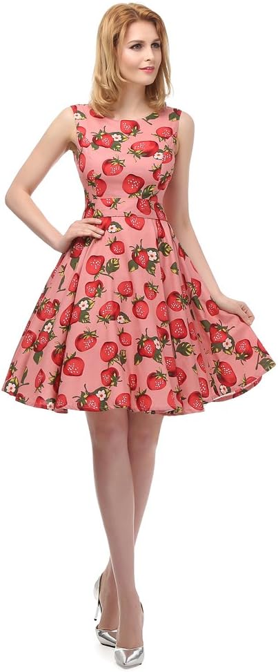 FiftiesChic Women's 100% Cotton Sleeveless Polka Dot 50s Inspired Vintage Rockabilly Party Dress