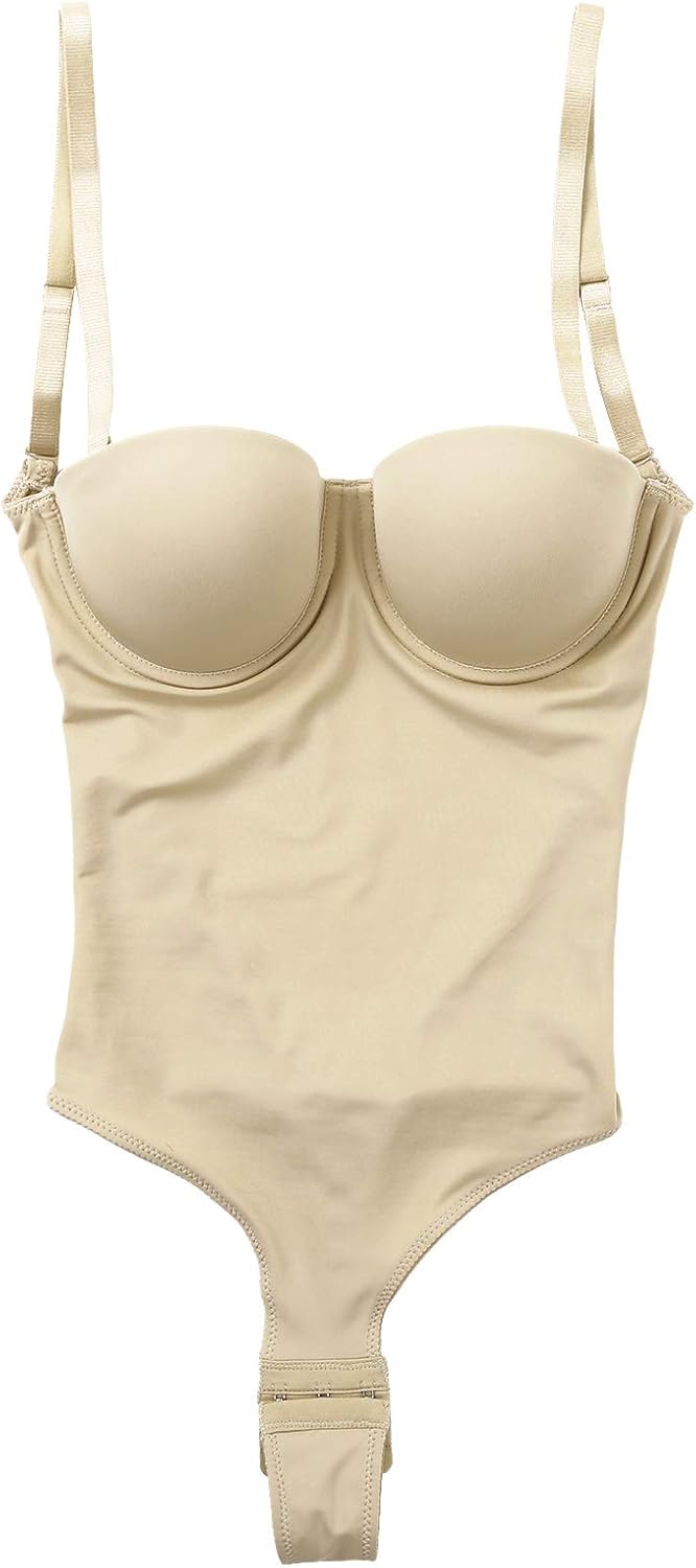 Body Dos Nu Invisible IEFIEL Femme Body Thong Col V Profond Combinaison Dos Nu Bra Invisible