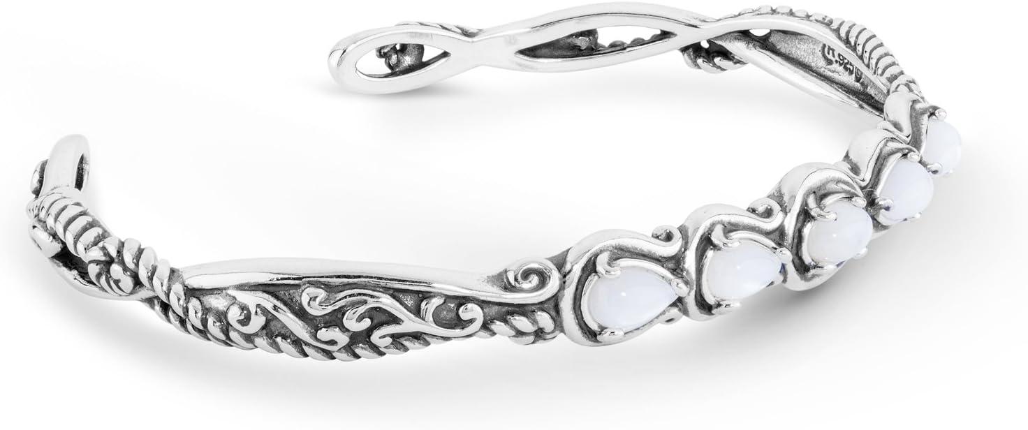 Sterling Silver Gemstone Choice of Color 5-Stone Cuff Bracelet Size S, M and L