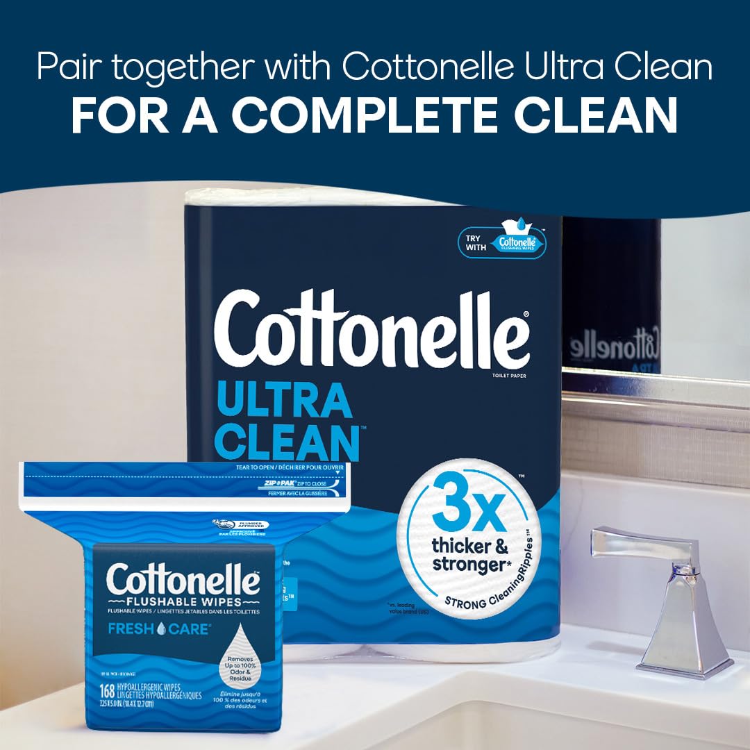 Cottonelle Fresh Care Flushable Wet Wipes, Adult Wet Wipes, 1 Refill Pack, 168 Wipes Per Pack, Packaging May Vary