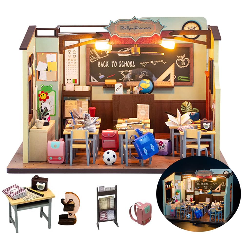 DIY Miniature Dollhouse Kit Back to School House Wooden Miniatures ...
