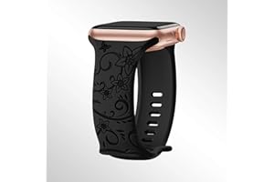 Floral Engraved Band Compatible with Apple Watch Bands for Women 40/38/41/42/44/45/46/49mm, Soft Silicone Sport Band for iWat