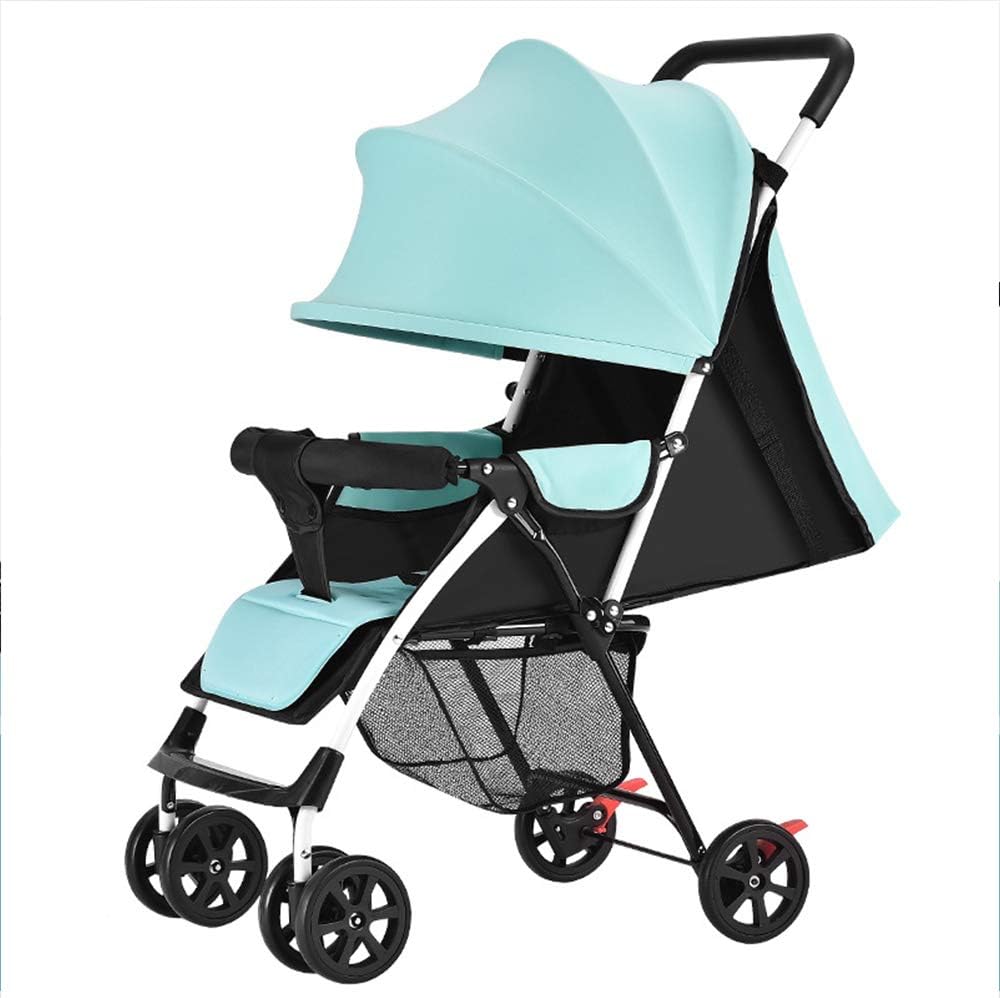 YETCF Baby Stroller Children Ultra Light Portable can sit Lie Summer Simple Folding BB Four Wheeled Umbrella Trolley,Green