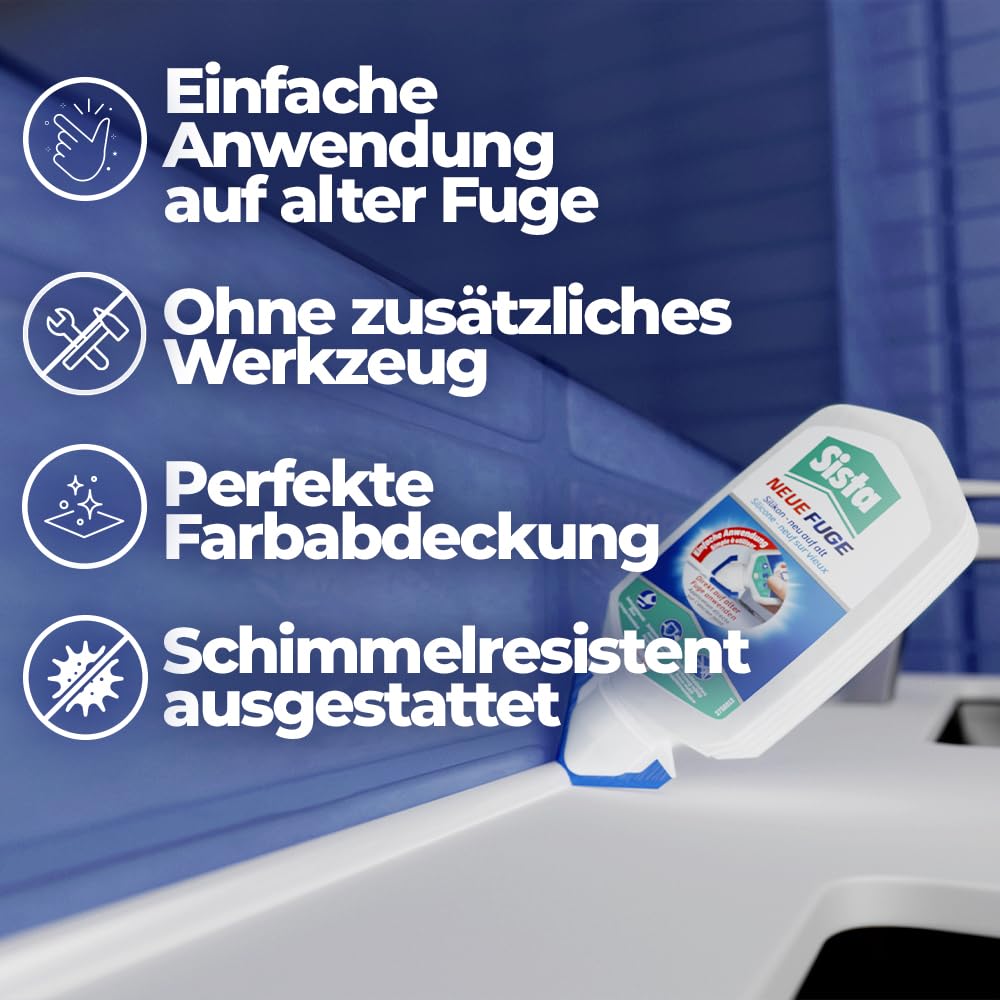 Sista Pattex NEUE FUGE, weiße Silikon Dichtmasse, in wenigen Minuten von IHH zu AHH, schimmelresistentes Sanitärsilikon für Küche und Bad, einfache Erneuerung von Fugen in nur einem Schritt, 1x80ml 3