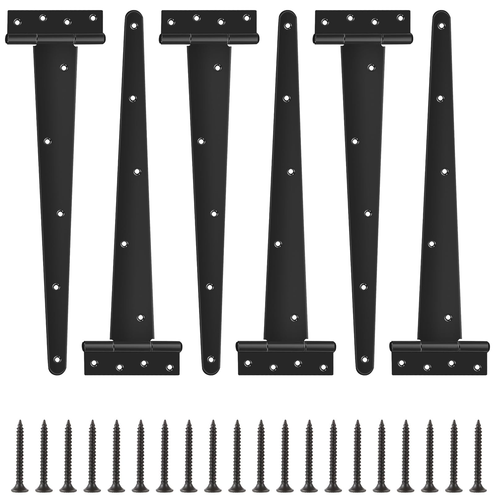 GBACHOOSE 6 Pack T Strap Hinges 16 Inch Heavy Duty Gate Hinges with Screws Black Tee Hinge for Gate Doors Shed Doors and Barn Door — image 1