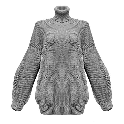TILON Warm Winter Sweaters With Lantern Sleeve Turtle Neck Free Plus Size Dark Grey
