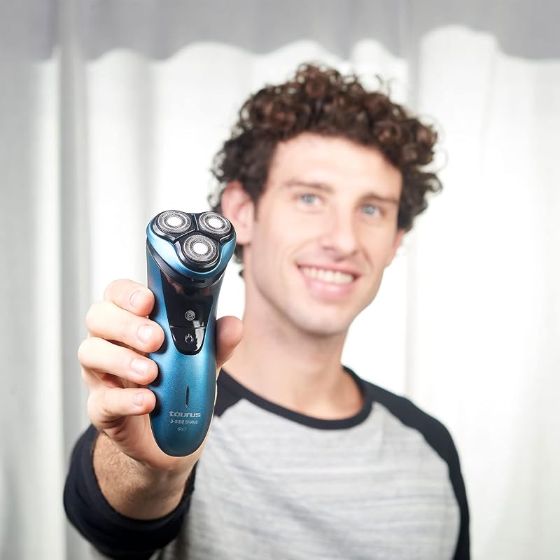 3 Side Shave IPX7 Rasoir électrique, sans fil, sec ou mouillé, autonomie de 45 min, coupe broches, Total Curve Technology, charge USB, ergonomique, lames en acier inoxydable