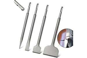 Greywolf SDS Chisel Set, 4 pcs Tile Removal Chisel Bits, Set Includes Pointed, Flat, Scraping, Alloy Steel Tile Spade Chisels