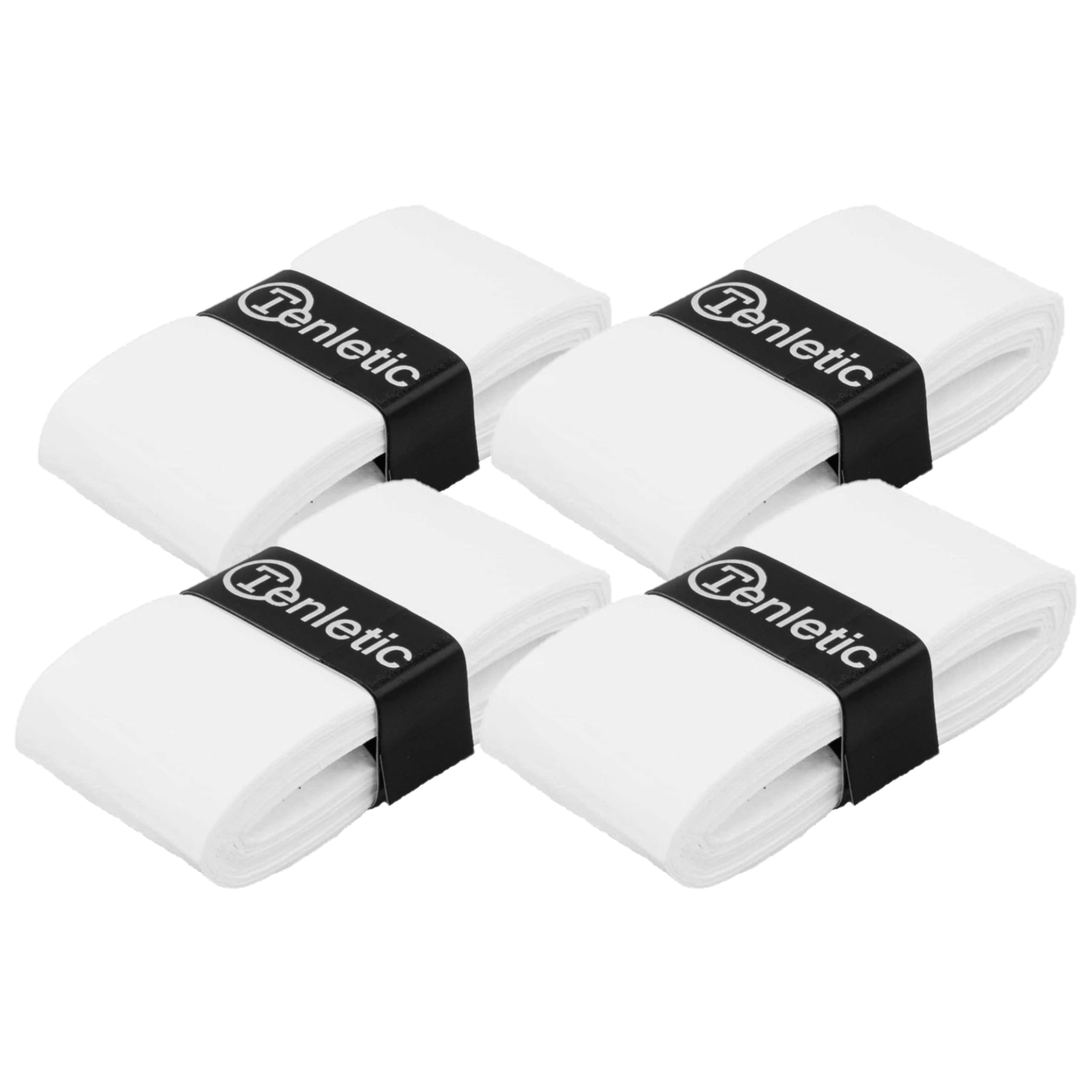 Tenletic Tacky Racket Overgrip Tape - 0.60 mm thickness - Anti Slip Tacky Overgrip Tape for Tennis, Squash, Badminton and Other Racquet Sports (4-Pack White)