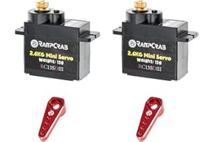 RampCrab Steering Servo with Servo Horn for AX24 SCX24 RC Car, Upgrade Parts for Axial SCX24, AX24, Red Horn, 2 Sets