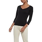 Three Dots Womens 3/4 Sleeve V-Neck Tee