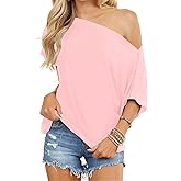 Eniloyal Off The Shoulder Tops for Women Short Sleeve Trendy T Shirts Loose Batwing Summer Going Out Oversized Blouse Tunic