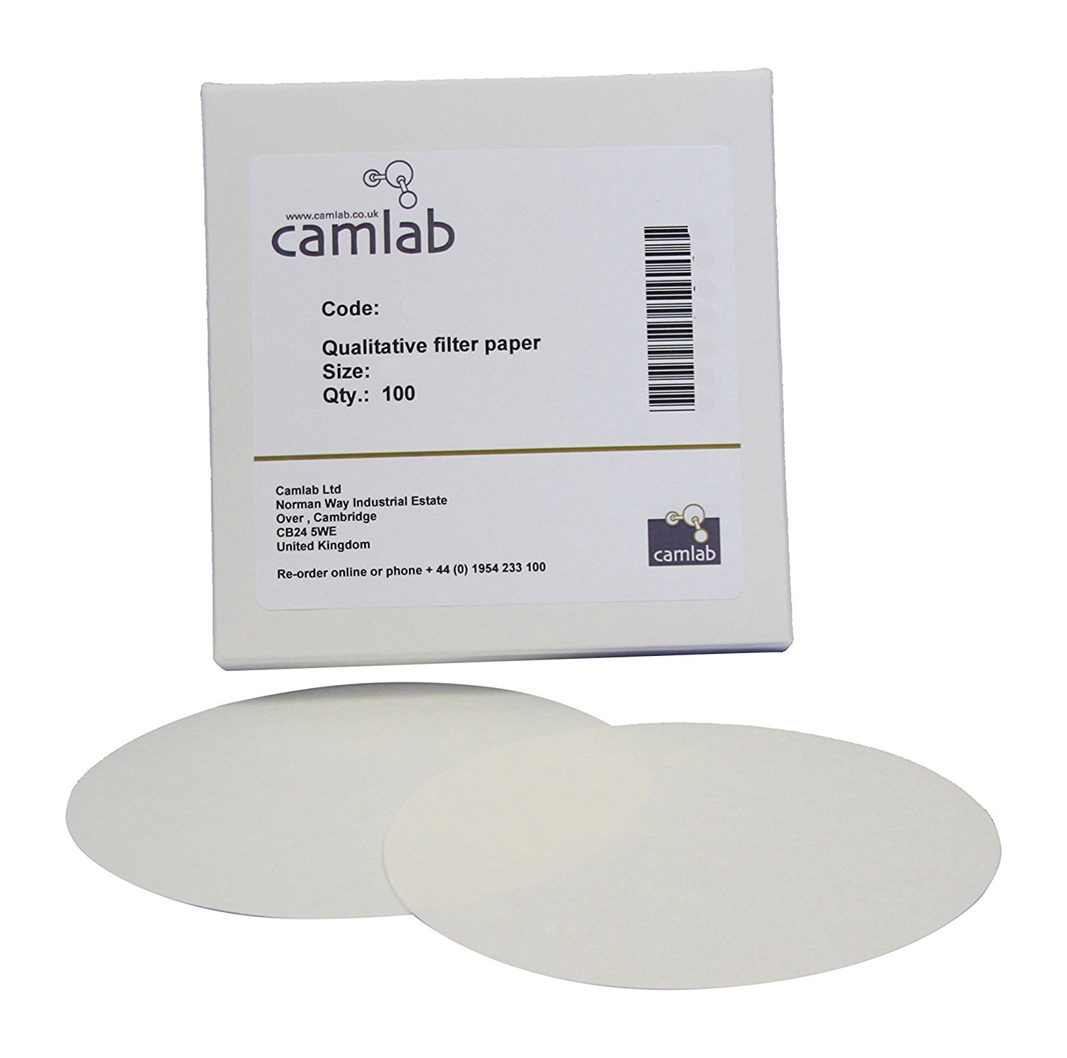 Camlab 1171094 Grade 114 [6] Qualitative Filter Paper, Slow Filtering, 125 mm Diameter (Pack of 100)