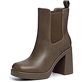 Athlefit Women's Chelsea Platform Boots High Chunky Heel Square Toe Boots Fashion Slip On Elastic Heeled Ankle Booties