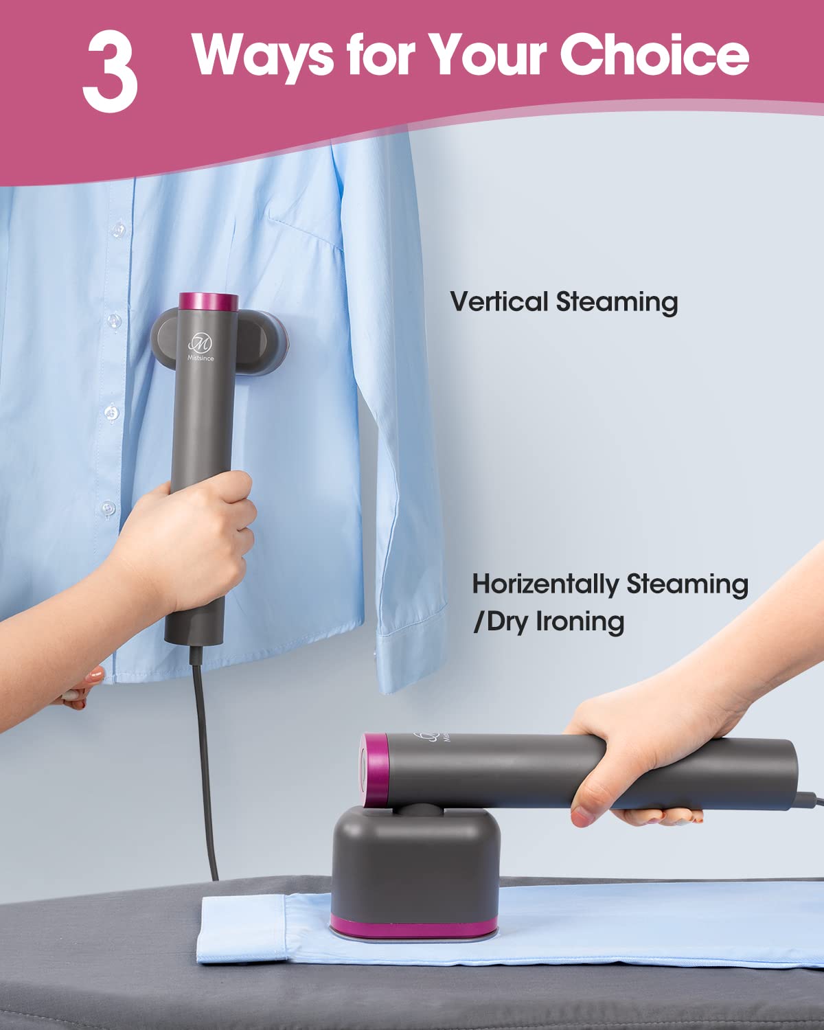 Mistsince Handheld Steamer for clothes,15-Second Heat,15-Min Run Time,2-in-1 mini Iron | Steam,Wrinkle Remover for Clothes,Portable Clothes Travel Steamer for Shirt,Safe Auto Shutoff（100V-140V）