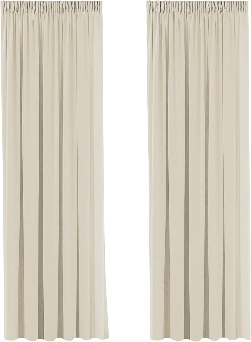 H.Versailtex Blackout Curtains 46x72 Beige Set of 2 Pencil Pleat Thermal