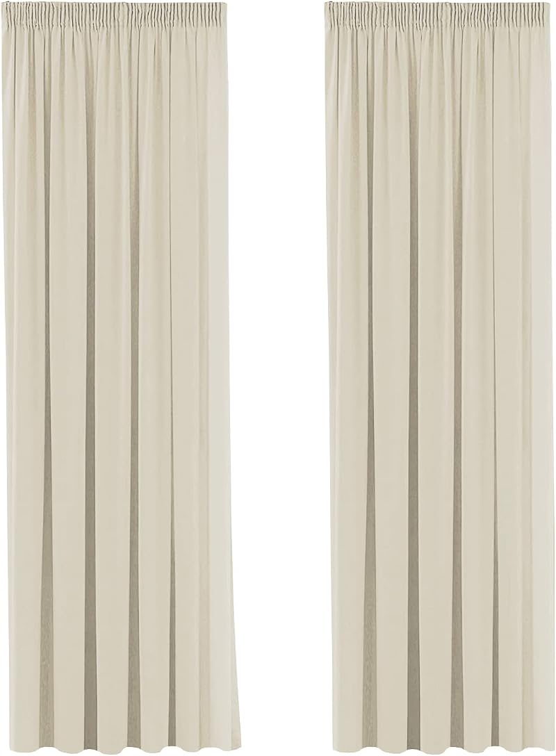 H.Versailtex Blackout Curtains 46x72 Beige Set of 2 Pencil Pleat Thermal