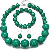 QRH Multi-colored Chunky Bead Jewelry Set Colorful Chunky Beaded Necklace Bracelet Earrings Set Oversized Faux Pearl Retro Party Prom Costume Jewelry Accessories