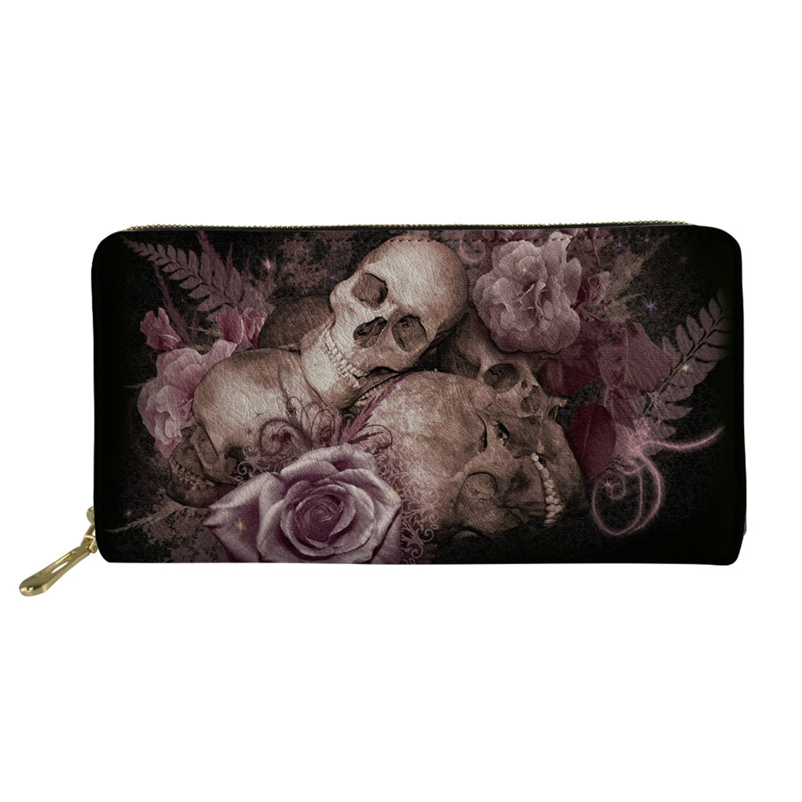 Belidome Skull Rose Long Wallet for Women Coin Purse Coin Card Spots