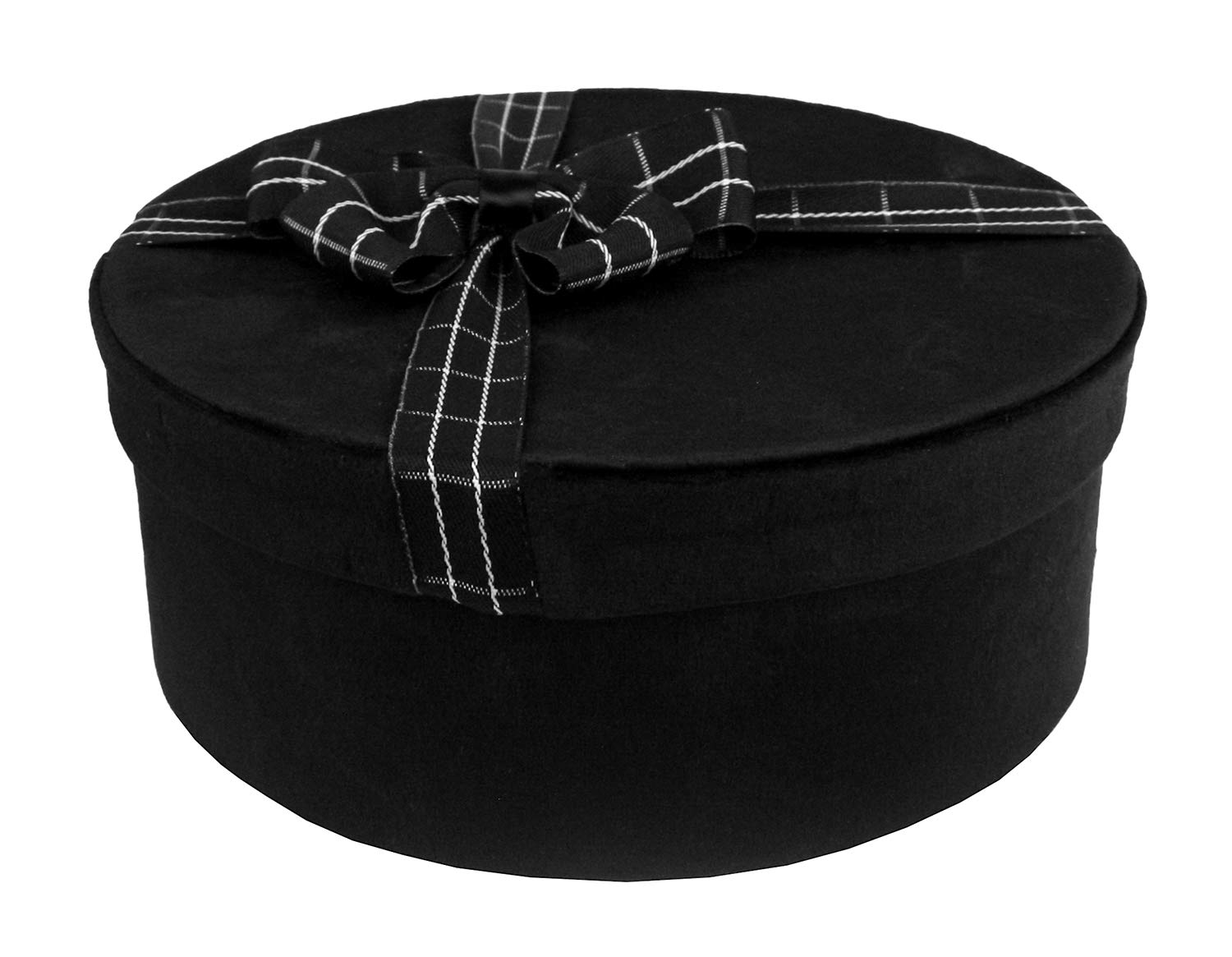 Emartbuy Velvet Gift Box, 19 x 19 x 6 cm, Black Gift Box and Striped Decorative Ribbon