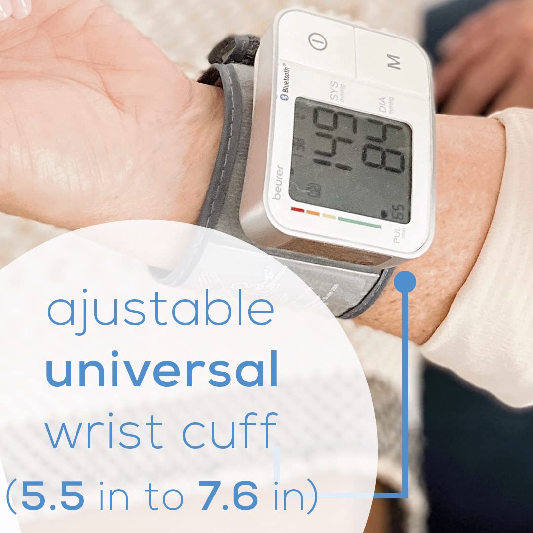 Beurer BC57 Wrist Blood Pressure Monitor – Automatic Wrist Blood Pressure Cuff - Bluetooth – 120 Memory Spaces with Irregular Heart Rate Detection, Large Display, Resting Indicator, Storage Case
