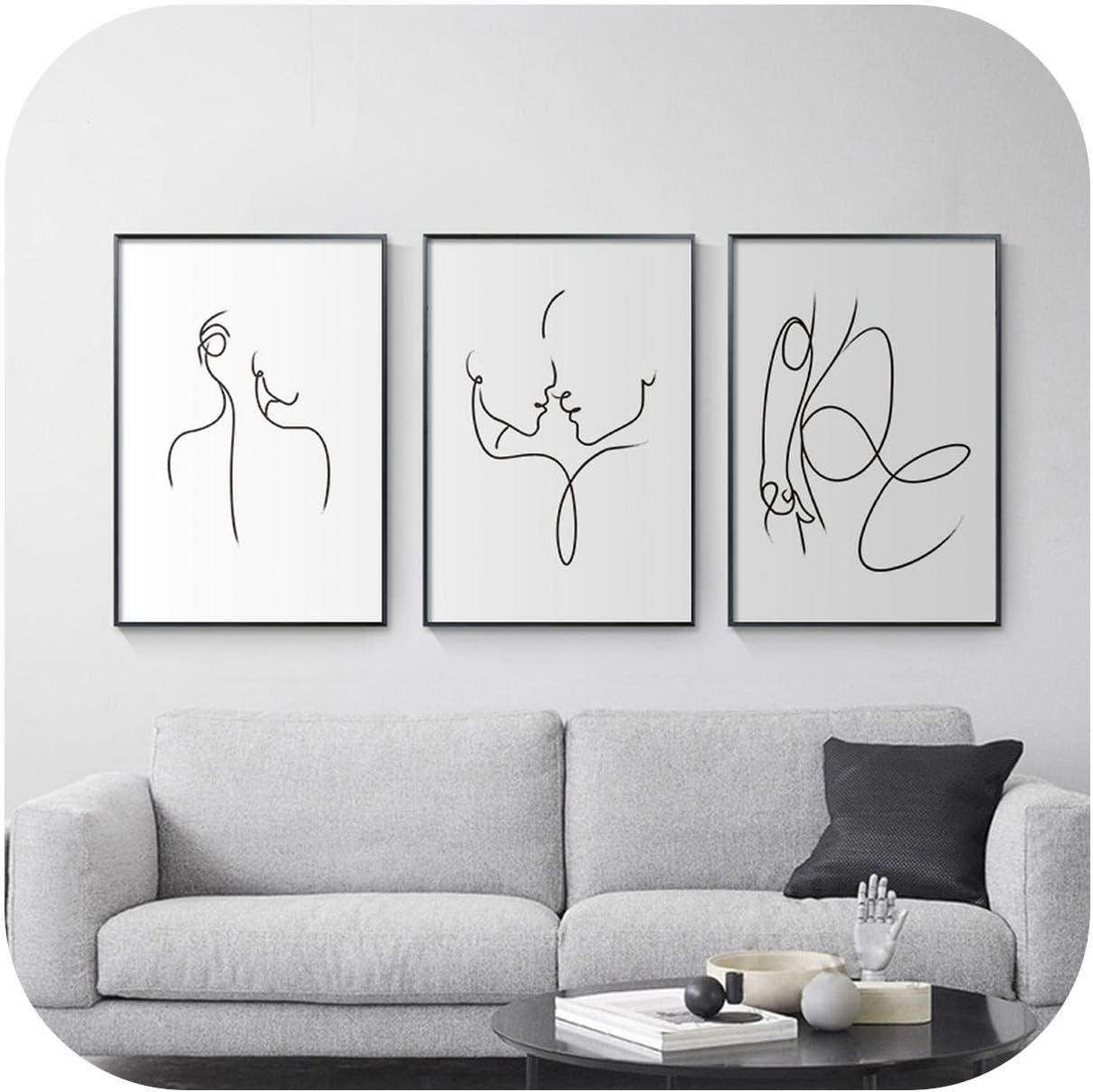 Line Art Canvas Painting Love Couple Posters and Prints Wall Picture Living Room Scandinavian Home Decor,3pieces Set,20x25cm No Frame