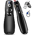 2-in-1 USB Type C Presentation Clicker with Red Light,Wireless Presenter Remote 2.4GHz Pointer for Powerpoint Presentations -Air Mouse Volume Control,Classroom Slide Clicker for MAC Computer Laptop PC