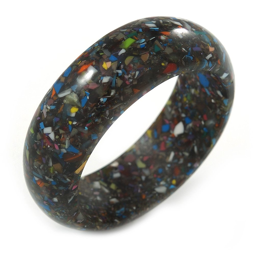 Avalaya Black Resin with Mosaic Effect Bangle Bracelet - Medium - 17cm L