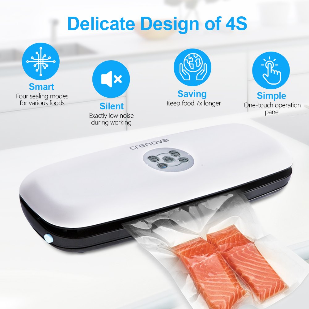 Machine Sous Vide, Crenova 3-in-1 Appareils de Mise Sous Vide avec Kit de De Démarrage Comprenant Coupe-sac, Tuyau D’aspiration et Sachets pour Préservation D’aliments Secs et Humides (Noir)