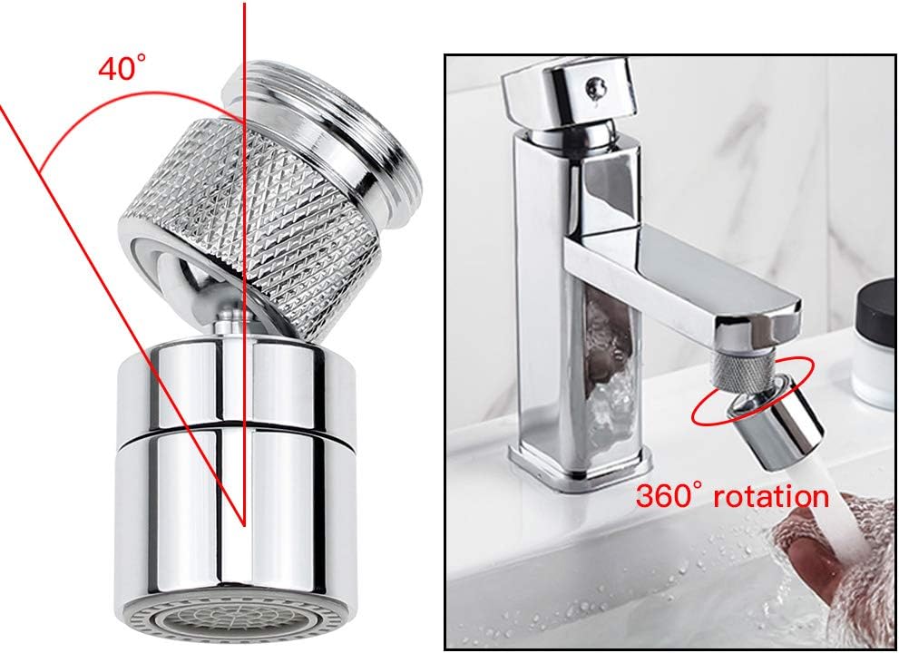 ZXShow 360-Degree Swivel Tap Aerator Brass Faucet Tap Aerator Dual-Function 2 Modes Kitchen Sink Aerator Faucet Sprayer with Nozzle Adapter for Taps with M22 External Thread or M24 Internal Thread - Image 5