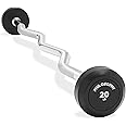 Philosophy Gym Rubber Fixed Barbell, Pre-Loaded Weight EZ Curl Bar for Strength Training & Weightlifting
