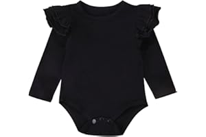 MUBINEO Infant Baby Girl Basic Ruffle Long Sleeve Cotton Romper Bodysuit Tops Clothes