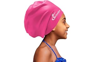 GELTVILRA Extra Large Swim Cap for Kids Black Girls Aged 4 to 16 with Long Hair Braids Dreadlocks, Waterproof Silicone Swimming Hat Turban Hair Protection for Boys Toddler Children Youth