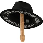 CORIRESHA Fedora Goth Hat for Women Men Wide Brim Moon Print Costume Cap | Mysterious printed design, whimsical theatrical accessory, versatile holiday party headwear