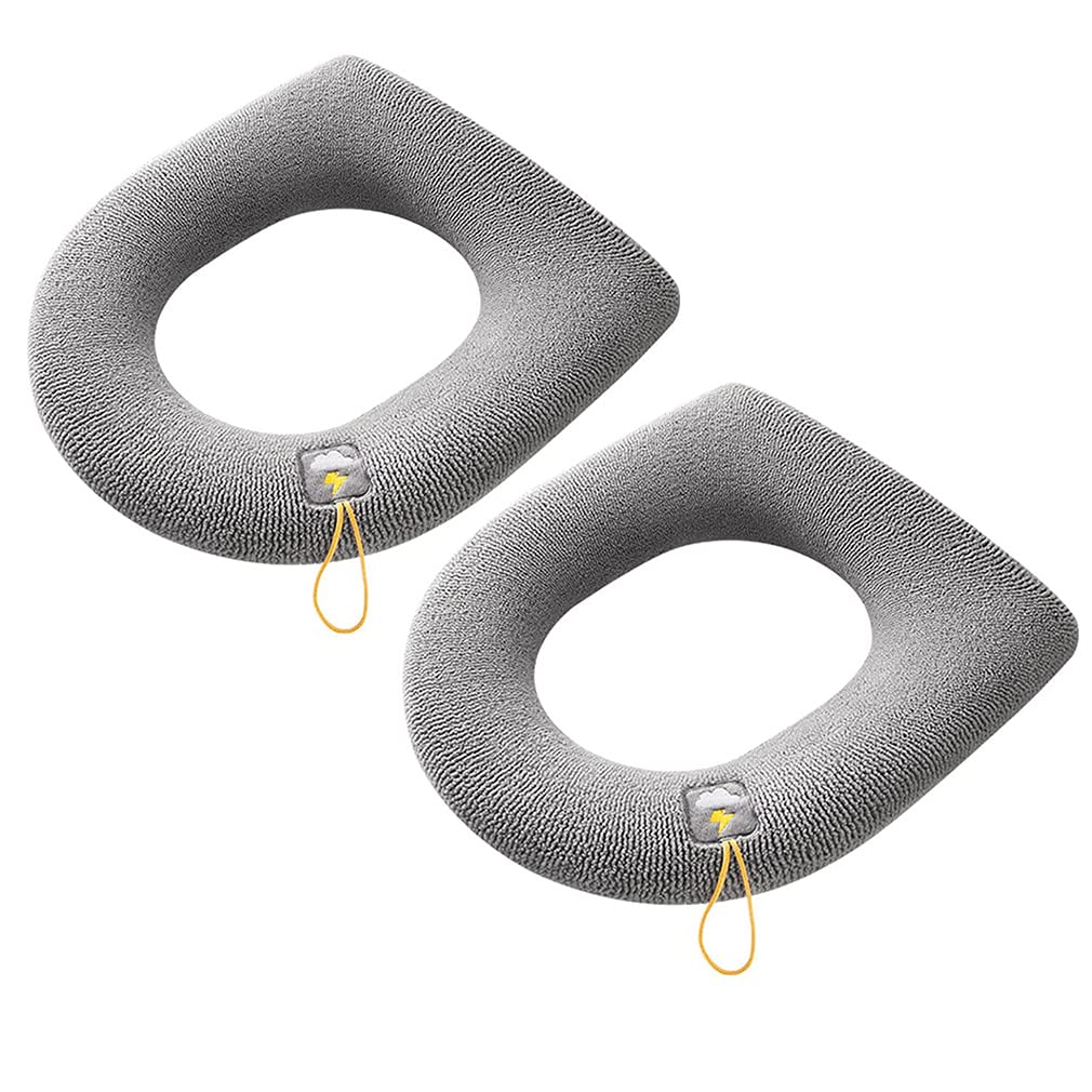 2Pcs Toilet Seat Cover Pads with Hanging Loop, Thicker Toilet Seat Cushion Corduroy Warmer Stretchable Washable Toilet Mat,Easy Installation Cleaning,Universal