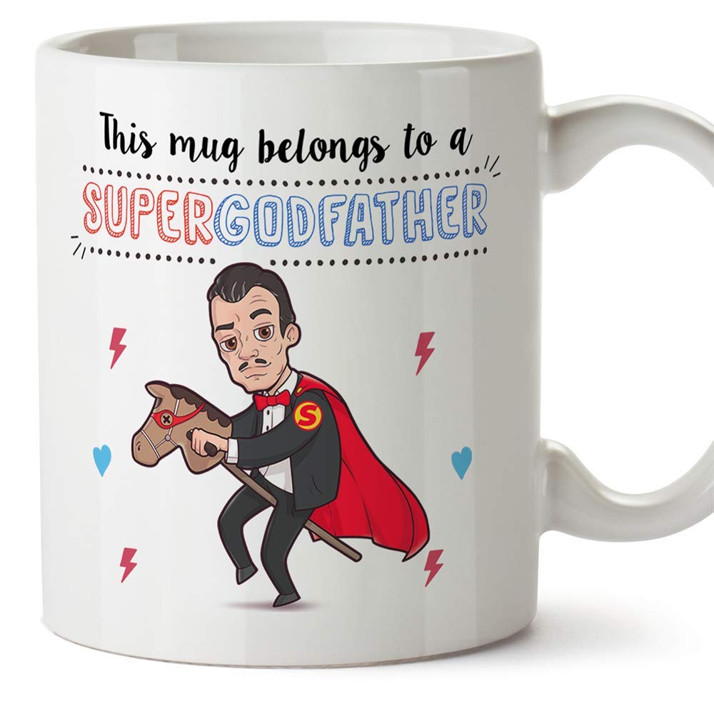 Mugffins Godfather Mug/Cup – "Super Godfather" – Breakfast 11 oz Ceramic Mug Coffee Tea – Coffee Mug for Breakfast/Easter Gift Idea/Birthday Presents for Goduncles/Baptism Gift/Ceramic 11 oz