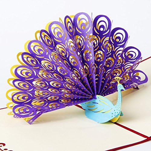 HOMIEBUDS TANGDIAABBCC Pop Up Card Paper Spiritz Peacock Pop up Cards Birthday for Wife Husband Kids Gift Card and Envelopes Thank You 3D Anniversary Wedding Cards Graduation (Purple)