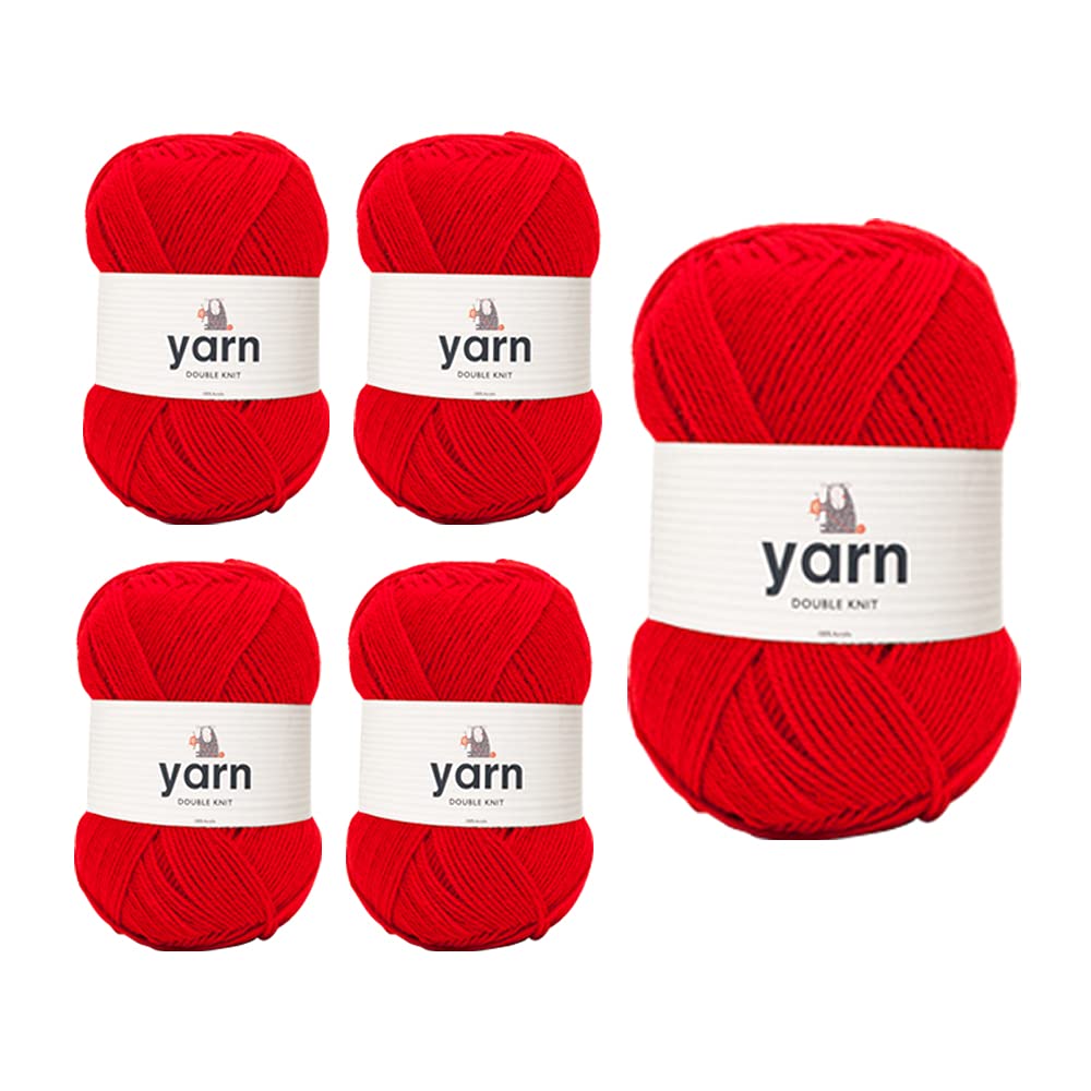 Korbond DK Red Yarn - 5 x 100g Acrylic Wool - Lightweight, Hypoallergenic & Durable Double Knit Crochet Yarn Knitting Wool (1450m Total)