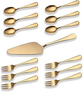 Berglander glänzend Gold Titan Überzogene Edelstahl Kuchen Serving Set, Kuchen Tortenheber, Kuchengabel, Teelöffel Pack von 13