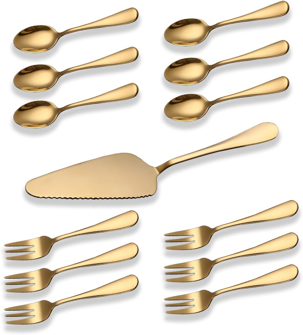 Berglander glänzend Gold Titan Überzogene Edelstahl Kuchen Serving Set, Kuchen Tortenheber, Kuchengabel, Teelöffel Pack von 13