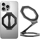 LIXUNIANCHEN Octagonal Dual Magnetic Foldable 360° Rotating Phone Holder Car Desktop Fitness Universal Use Compatible with iPhone 12-17 Pro Max/Android No Worry Cellphone Drop Strong Magnetism(Black)