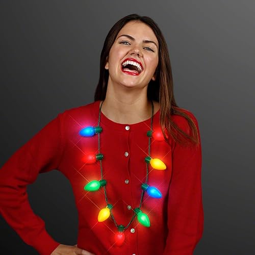 FlashingBlinkyLights Light Up Christmas Bulb Necklaces for Ugly