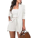 NRTHYE Women Sexy Bussiness Outfits 3 Piece Open Front Button Blazers + Crop Tops + Belted Shorts Set Jumpsuits